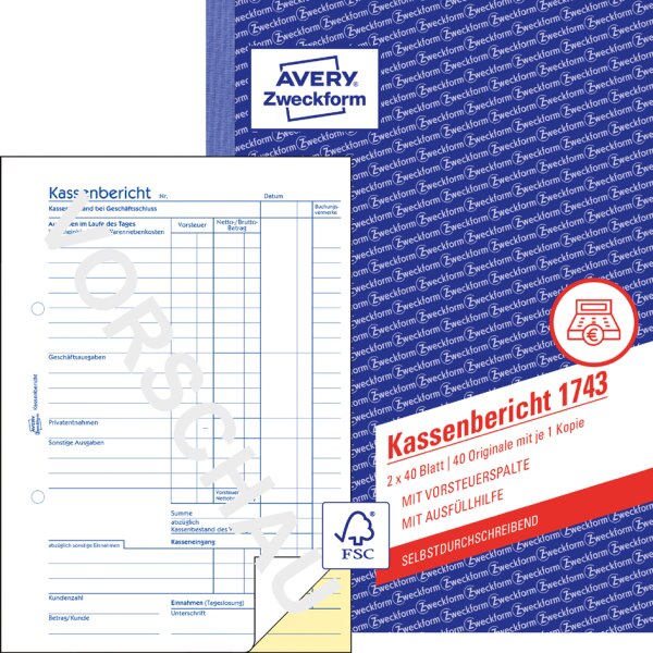 AVERY Zweckform Formularbuch "Kassenbericht Bestand", A5