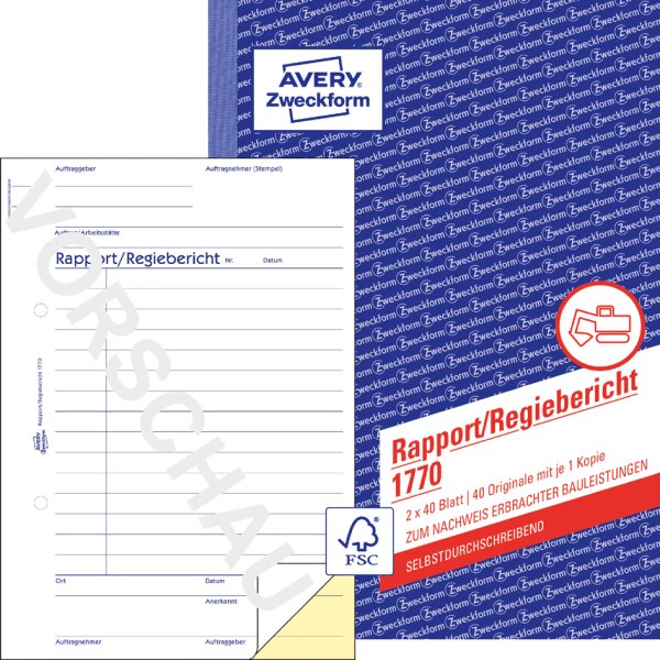 AVERY Zweckform Formularbuch "Rapport", A5, 2 x 40 Blatt
