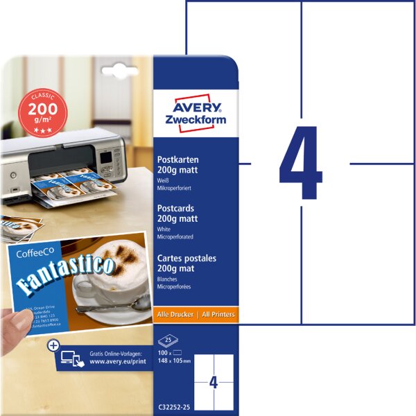 AVERY Zweckform Cartes postales 170 g/m2, (L)148 x (H)105 mm