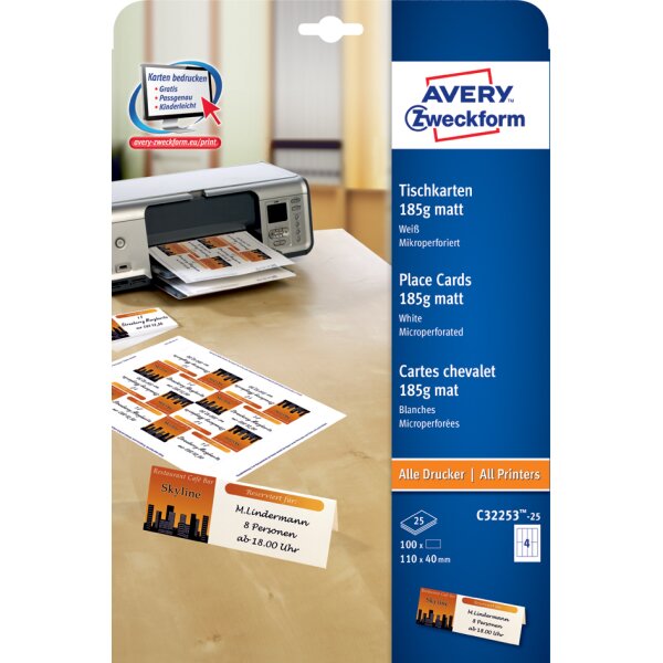 AVERY Zweckform Cartes de noms, imprimante Laser/jet dencre