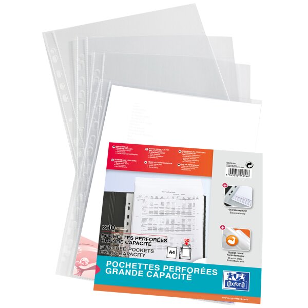 Oxford Pochettes perforées, A4 XL, transparent lisse