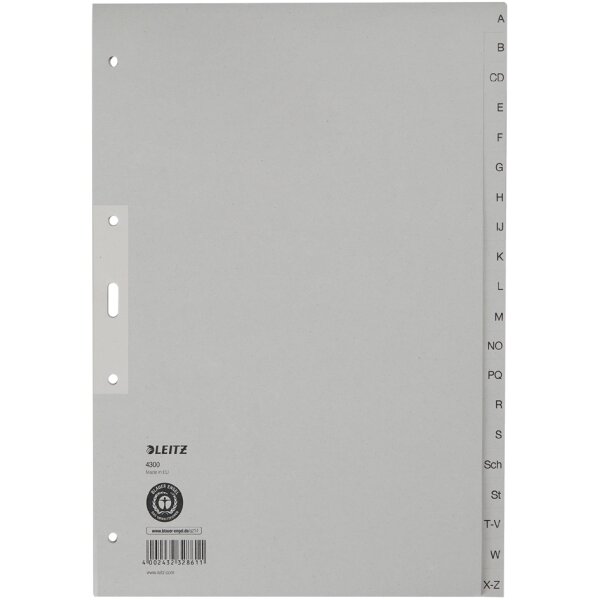 LEITZ Intercalaires en papier naturel, A-Z, A4+, mi-hauteur