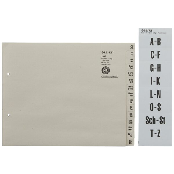 LEITZ Tauenpapier-Register, A-Z, für 8 Ordner, grau