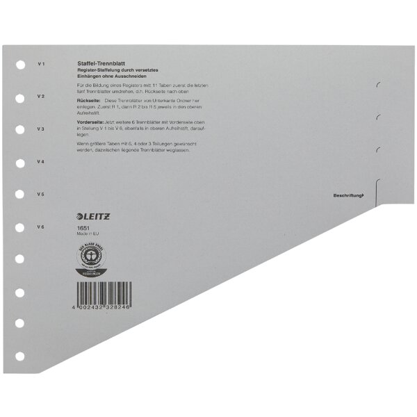 LEITZ Staffel-Trennblätter, DIN A4 Überbreite, grau