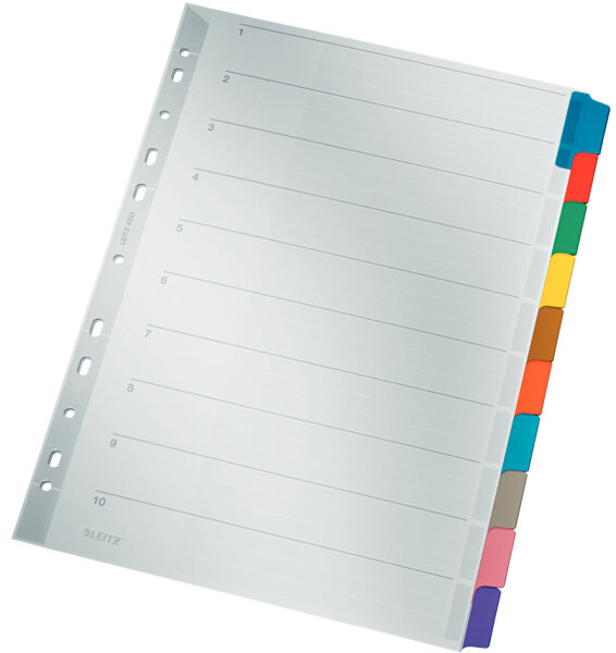 LEITZ Intercalaires en carton mylar, blanc, A4, gris, 10