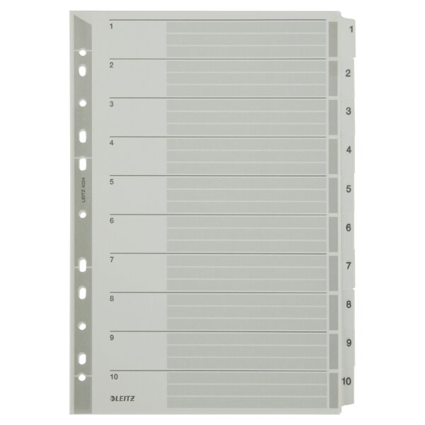 LEITZ Mylarkarton-Register, Zahlen, A4, 1-12, 12-teilig,grau