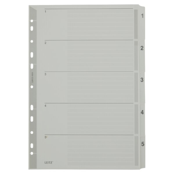 LEITZ Mylarkarton-Register, Zahlen, A4, 1-12, 12-teilig,grau