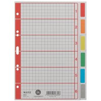 LEITZ Karton-Register extrastark, blanko, A5, 6-teilig, grau