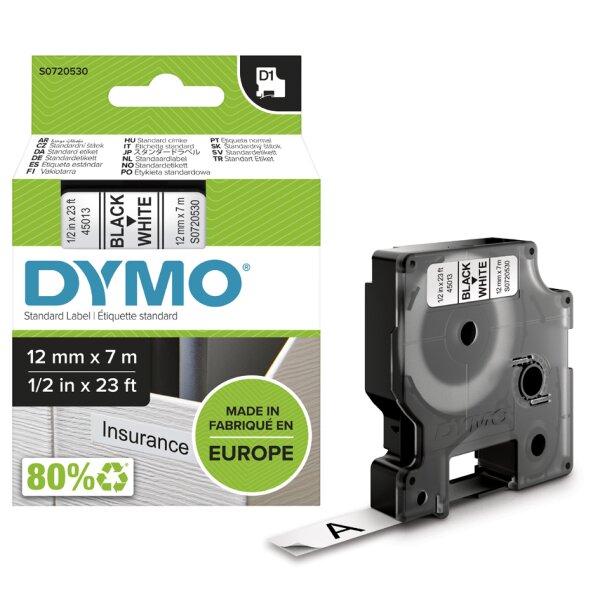 DYMO D1 Schriftbandkassette weiss schwarz, 24 mm x 7 m