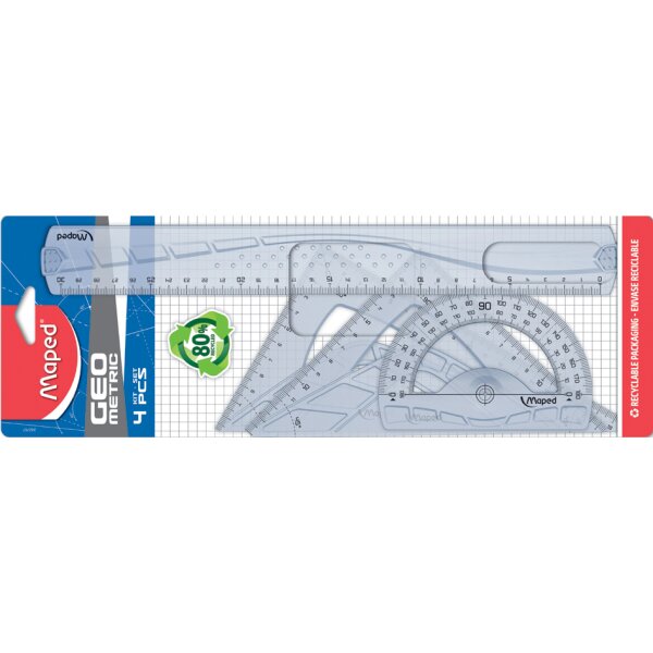 Maped Kit de g&eacute;om&eacute;trie MAXI, 4 pi&egrave;ces, transparent