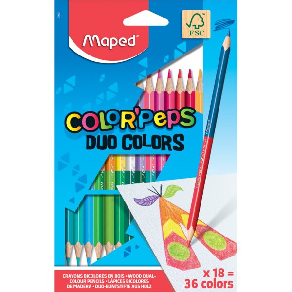 Maped Crayons bicolores COLORPEPS DUO, triangulaire, &eacute;tui