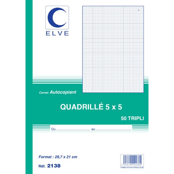 ELVE Notizbuch, 140 x 210 mm, kariert (5 5), 3 x 50 Blatt