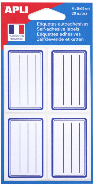 APLI Etiquettes pour livre, 36 x 56 mm, lignées, blanc/bleu