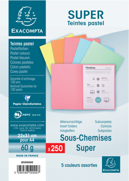 EXACOMPTA Sous-chemises SUPER 60, A4, 60 g/m2, gris