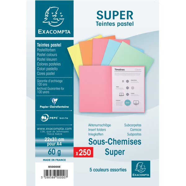 EXACOMPTA Sous-chemises SUPER 60, A4, 60 g/m2, jaune canari