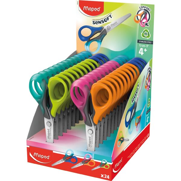 Maped Ciseaux Sensoft, longueur: 130 mm, pr&eacute;sentoir de 24