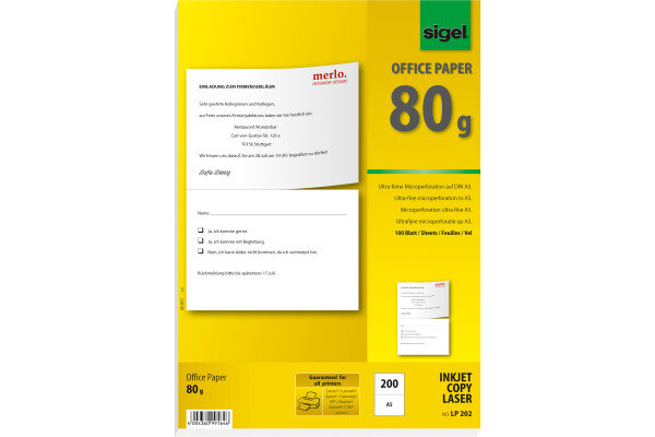SIGEL Spezialpapier A4 LP202 weiss, 200 Stk.A5 100 Bl.