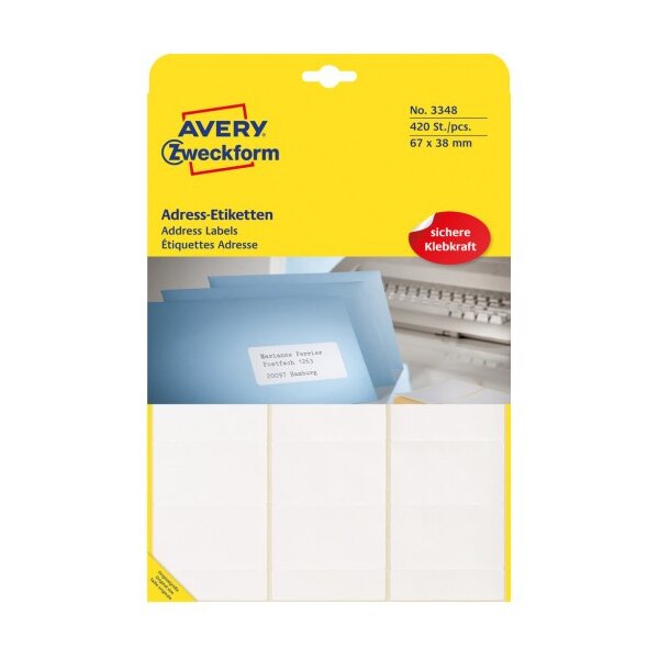 AVERY Zweckform Adress-Etiketten, 67 x 38 mm, auf Bogen