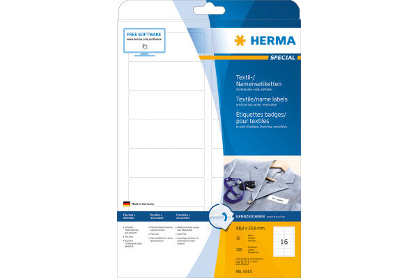 HERMA Etiquettes badges 88,9x33,8mm 4515 blanc 320 pcs./20 flls.