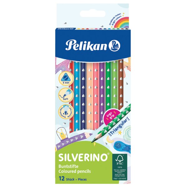 Pelikan Crayon de couleur triangulaire SILVERINO fin, étui
