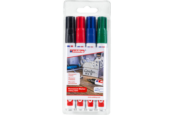 EDDING Permanent Marker 3300 1-5mm 3300-E4 noir,rouge,bleu,vert 4 pcs.