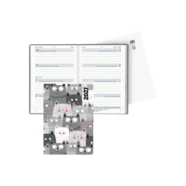 BIELLA Agenda Mittelformat 2027 822313780027U 1S/2P Cats ML 7.6x11cm