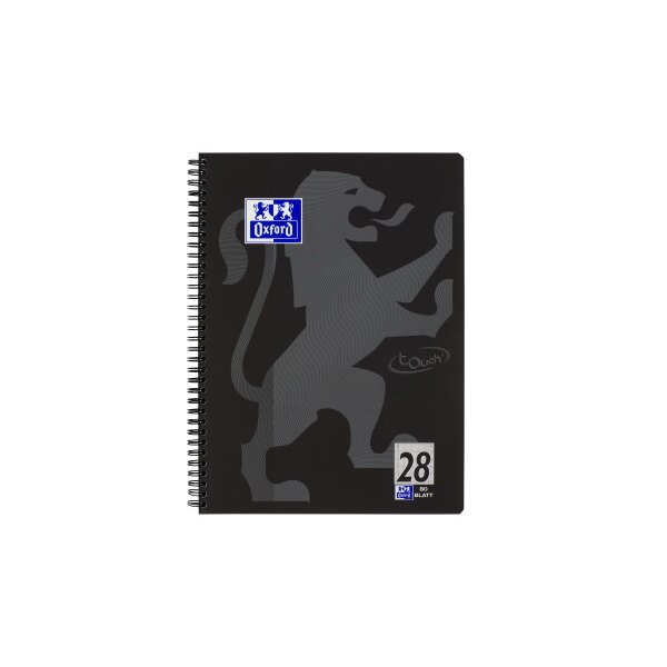 OXFORD Bloc-notes &agrave; spirale Touch A4+ 400121610 noir, quadrill&eacute; 5mm 80 feui.
