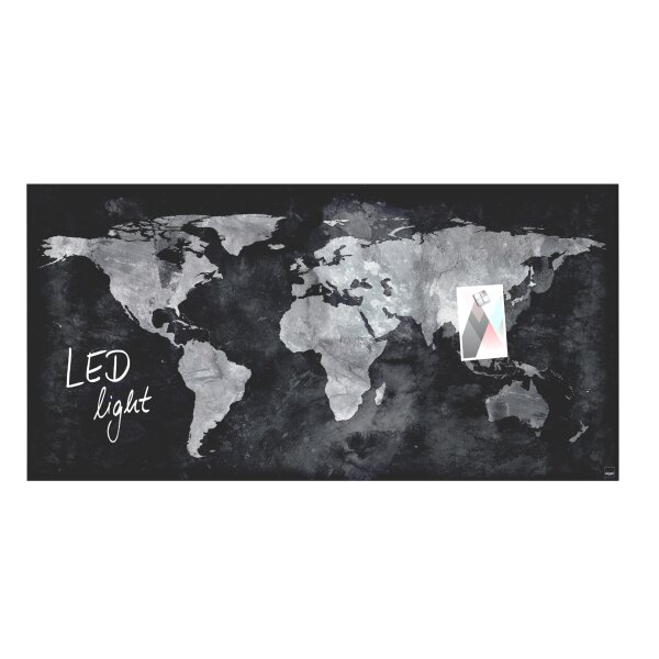 sigel Glas-Magnettafel artverum LED light, Weltkarte