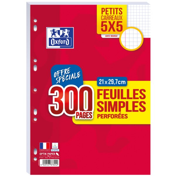 Oxford Feuilles simples perfor&eacute;es, A4, quadrill&eacute;, Offre