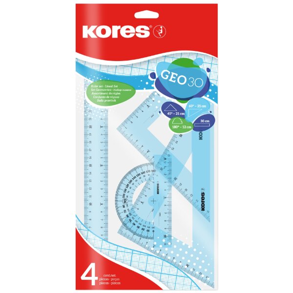 Kores Kit de géometrie GEO15, 4 pièces, assorti
