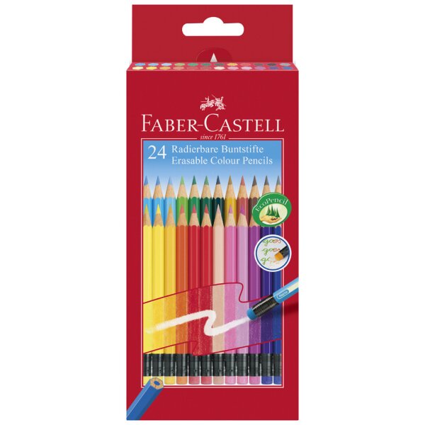 FABER-CASTELL Crayon de couleur gommable, &eacute;tui carton de 24