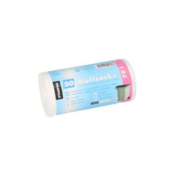 STARPAK Sac poubelle HDPE, 60 litres, blanc