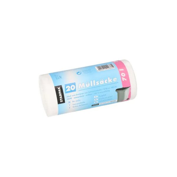 STARPAK Sac poubelle HDPE, 60 litres, blanc