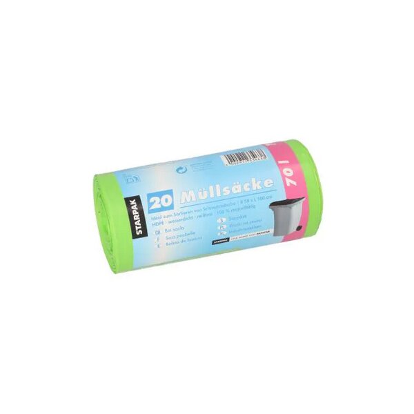 STARPAK Sac poubelle HDPE, 60 litres, blanc