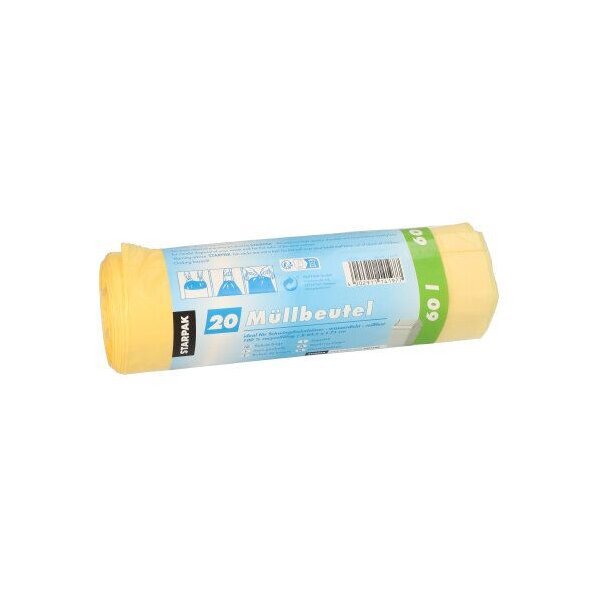 STARPAK Sac poubelle LDPE &agrave; liens coulissants, 60 L, jaune