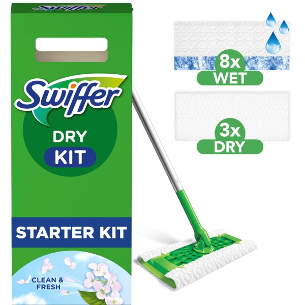 Swiffer Starter-Set Bodenwischer, Trocken- Nass-Wischtücher