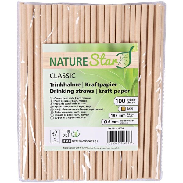 NATURE Star Papier-Trinkhalm Classic, 197 mm, schwarz
