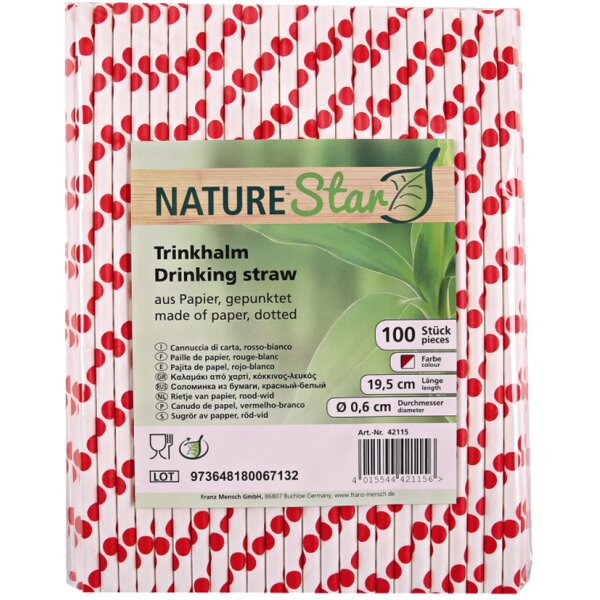 NATURE Star Paille en papier, 197 mm, &agrave; pois rouge / blanc