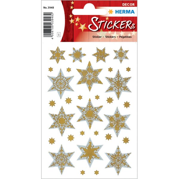 HERMA Weihnachts-Sticker DECOR "Sterne", gold, Reliefprägung