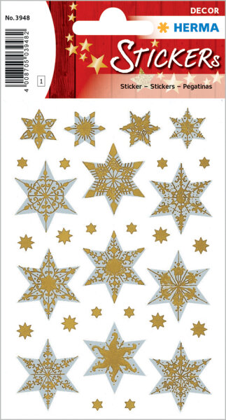 HERMA Weihnachts-Sticker DECOR "Sterne", gold, Reliefprägung