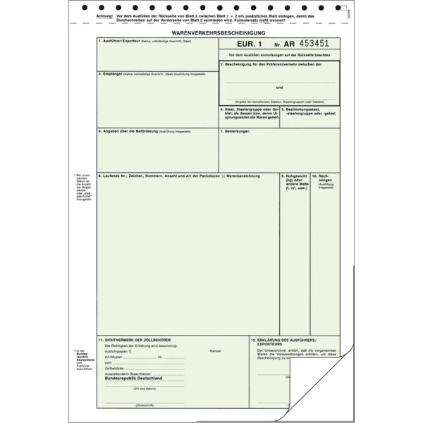 RNK Verlag Vordruck Warenverkehrsbescheinigung EUR.1, SD