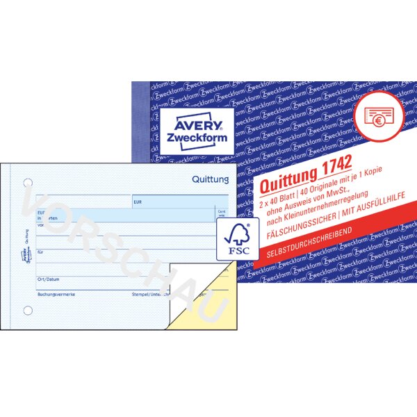 AVERY Zweckform Formularbuch "Quittung" ohne MwSt., SD