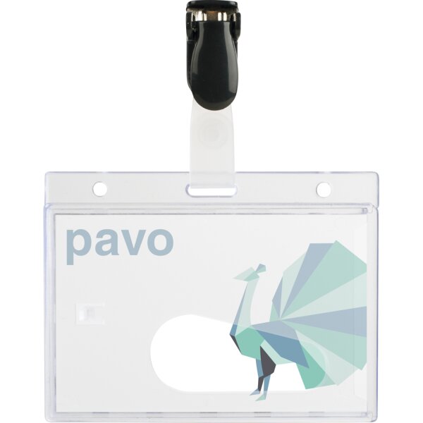 pavo Porte-badge, avec clip, 54 x 86 mm, transparent