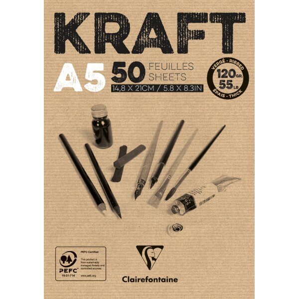 Clairefontaine Bloc papier dessin KRAFT, A5, 120 g/m2