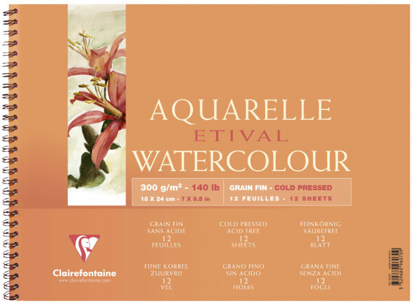 Clairefontaine Künstlerblock Aquarelle ETIVAL, 180 x 240 mm