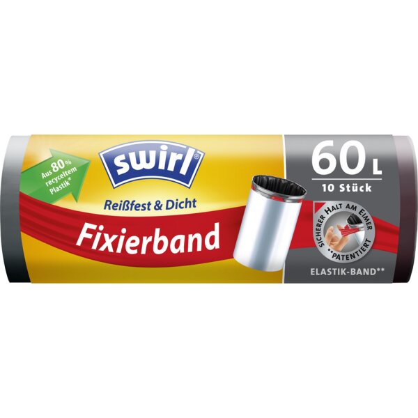 swirl Sac poubelle, avec bande de fixation, 60 litres, noir
