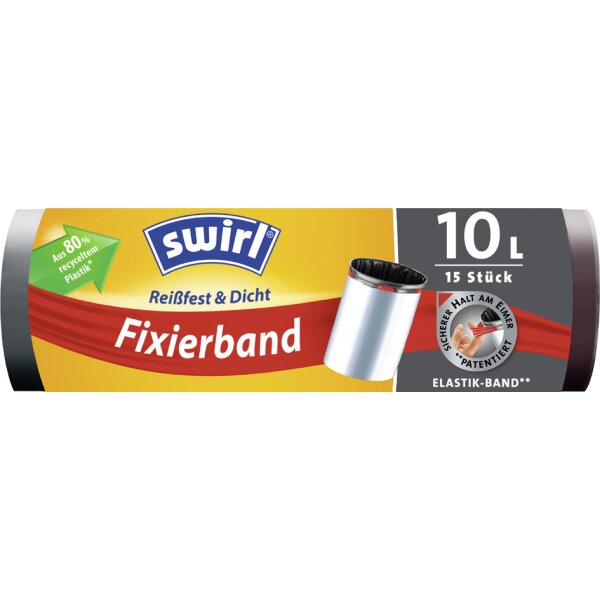 swirl Sac poubelle, avec bande de fixation, 60 litres, noir