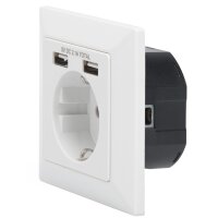 DIGITUS Unterputz-Steckdose, weiss, mit 2x USB-Port, weiss