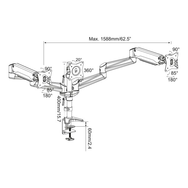 DIGITUS TFT LCD Monitorarm mit Gasdruckfeder, 3-fach