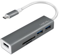 LogiLink Lecteur de cartes + hub USB-C 3.0, 3 ports, gris